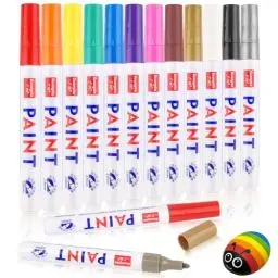 Produktbild: Deepton 12 Permanent Marker Stifte, 8 Farben Bunt Lackstift Stifte, Wasserfest Schnell Trocknend Glasstift Steine Bemalen, Permanentmarker Set für Kunststoff, Karton, Holz, Metall, Leinwand