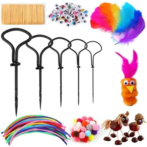 Produktbild: Deepton 255 Stück Kastanienbohrer Kinder Set, Kastanien Bastelset Kinder mit Pfeifenreiniger, Wackelaugen, 1.5-5 mm Bastelset Herbst für Herbst Deko Herbstgeschenke DIY