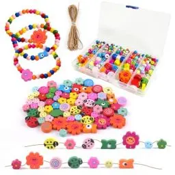 Produktbild: Deepton Holzperlen zum Auffädeln, Holzperlen Bunt, Perlen zum Auffädeln Kinder ab 2 3 4 Jahre, Perlen Set Kinder, Etwa 400 Stück Bastelperlen für DIY Armbänder Schmuck Halsketten