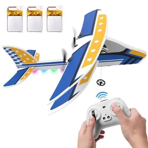 Produktbild: DEERC RC Flugzeug, 2,4 GHz ferngesteuertes Flugzeug mit 3 Batterien und 6-Achsen-Gyro-Stabilisator, 2-Kanal-RTF-RC-Segelflugzeugspielzeug für Anfänger, Kinder, Erwachsene