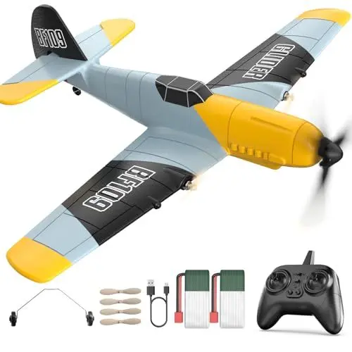 Produktbild: DEERC RC Flugzeug Messerschmitt Bf 109, 2,4 GHz ferngesteuertes Flugzeug 6-Achsen-Gyro-Stabilisator, 3-Kanal-RTF-RC-Segelflugzeugspielzeug für Anfänger, Kinder, Erwachsene
