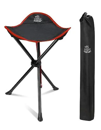 Produktbild: DEERFAMY Klappstuhl Camping Stativ Hocker, Tragbarer 3-beiniger Slacker-Stuhl Stativ Sitz mit Aufbewahrungstasche für Outdoor Wandern Angeln Picknick Travel Beach BBQ Garden Rasen