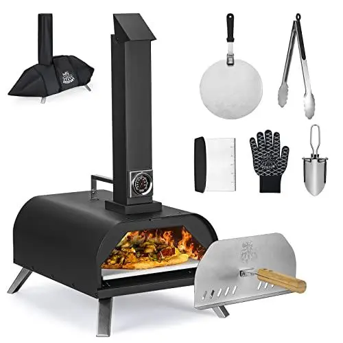 Produktbild: DEERFAMY Pizzaofen Outdoor mit Pizzastein Thermometer und Tragetasche, Tragbarer campingofen für Party, Camping, angeln, Grillen, kochen