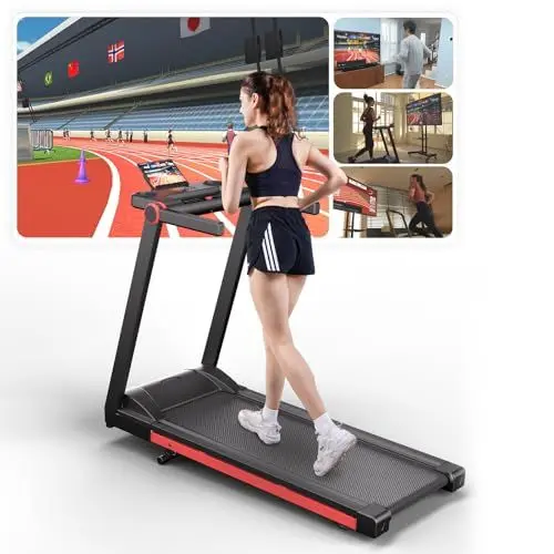 Produktbild: DeerRun Raceable Laufband für Zuhause, Geneigtes Laufband für Tragbare High-Tech-Geräte, Laufband Klappbares mit 158 KG Gewichtskapazität, Walking Pad Klappbares mit AI Coach und Multi-Runner-Spiel
