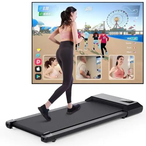 Produktbild: DeerRun Walking Pad Raceable,Laufband für Zuhause bis 136kg, Laufband Schreibtisch mit Pitpat App, Treadmill Leise 2,5PS mit Professionelle Trainingskurse & Multi-Runner-Rennen