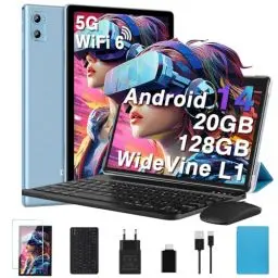 Produktbild: DEERTiME 2025 Neueste Android 14 Tablet 10 Zoll, 20GB RAM+128GB ROM/TF 1TB, WLAN 6, 5G+2.4G WLAN,8-Core 1.8 GHz,WideVine L1,1280 * 800,6000mAh,5MP+8MP,BT5.0,GMS Tablet Mit Tastatur und Maus - Blau