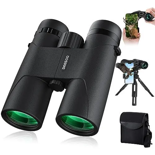 Produktbild: Deesoo 12x42 Profi HD Fernglas für Erwachsene,hohe Vergrößerung wasserdicht Ferngläser mit Großes Sichtfeld Feldstecher mit Smartphone Adapter, Fernholzstativ für Vogelbeobachtung, Wandern Jagd