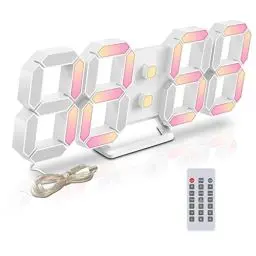 Produktbild: Deeyaple LED Wanduhr Digital Wecker 3D Uhr Dimmbar Snooze USB 12/24Stunden Datum Temperaturanzeige Fernbedienung Nachtlicht Wohnzimmer Küche Schlafzimmer Büro 25cm (Bunt)