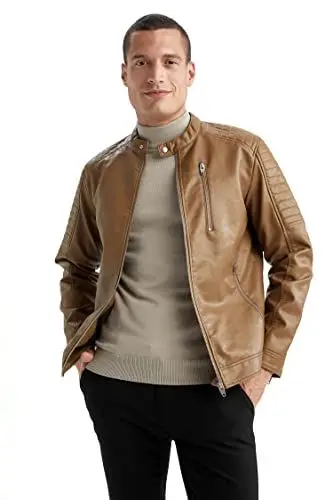 Produktbild: DeFacto Lederjacke Für Freizeitkleidung LederMantel für Herren für Oberbekleidung Camel,XL