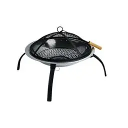 Produktbild: Defacto Feuerstelle Ø 58cm Edelstahl | Hakenfunken, Feuerschale, Feuerkorb | Multifunktional 2-in-1 für Outdoor Camping Versorgung mit Rundform (DF-FS2150)