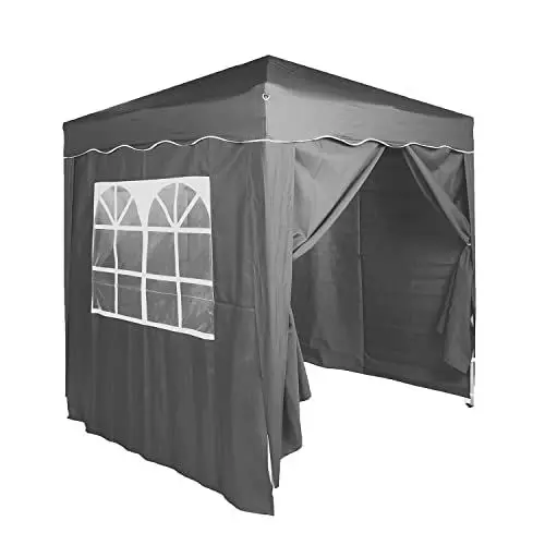 Produktbild: Defacto Pavillon Gartenzelt Pop Up Zelt Partyzelt Gartenpavillon 2x2m Faltpavillon,UV-Schutz 50+, 100% Wasserdicht, Inkl. 4 Seitenteile, Tragetasche mit Seile und Heringe (GRAU)
