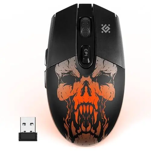Produktbild: Defender Beta GM-707L Kabellose Gaming Maus 2 Seitentasten 1600 DPI - USB-Maus mit 5 Programmierbare Tasten, Leise Klicks, 5 LED-Modi RGB-Beleuchtung, Optischer Sensor, für PC/Mac/Laptop