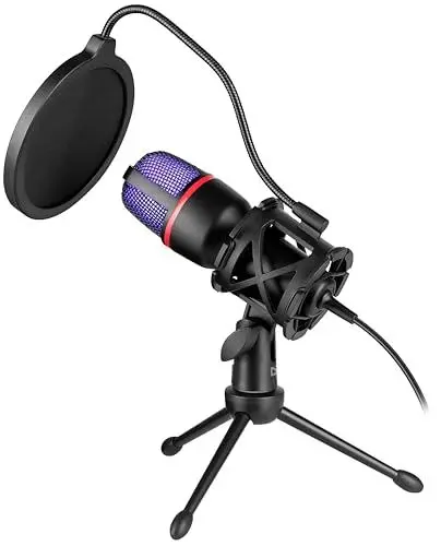 Produktbild: Defender Forte GMC 300 Gaming Mikrofon - PC Streaming und Podcast, ASMR, Stand Mikrofon, USB Gaming Mic, Faltbares Stativ und RGB-Beleuchtung, Studio Microphone