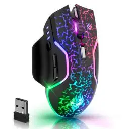Produktbild: Defender Oneshot kabellose Gaming Maus 3200 DPI, 5 programmierbare Tasten, mehrfarbige RGB-Beleuchtung, bis zu 240 hrs Akkulaufzeit, Computermaus für PC, Mac, Laptop, Schwarz