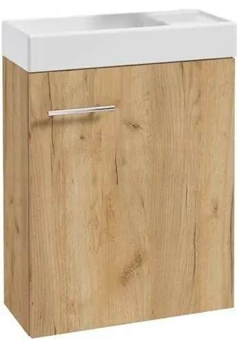 Produktbild: Deftrans waschbecken gäste wc mit unterschrank 50 x 70 x 23 cm, gäste wc waschtisch, gästewaschbecken klein Set - waschbeckenunterschrank - waschtisch mit unterschrank Eiche Craft