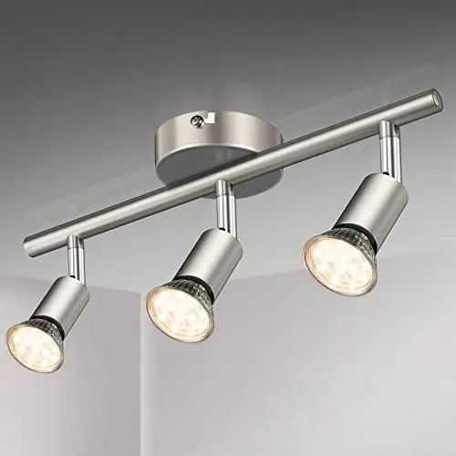 Produktbild: Defurhome LED Deckenleuchte Drehbar, 3 Flammig LED Strahler Deckenlampe Spot,Modern Deckenstrahler (Mattes Nickel), inkl. 3 x 4W GU10 LED Lampen (400LM, warmweiß)