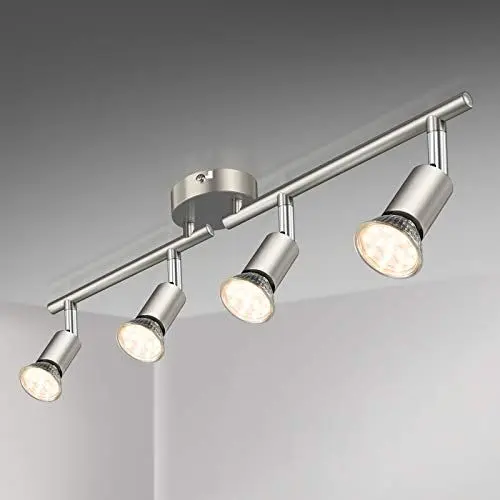 Produktbild: Defurhome LED Deckenleuchte Drehbar, 4 Flammig Strahler Deckenlampe Spot,Modern Deckenstrahler (Mattes Nickel) für Küche, Wohnzimmer, Schlafzimmer, inkl. 4 x 4W GU10 Lampen (400LM, warmweiß)