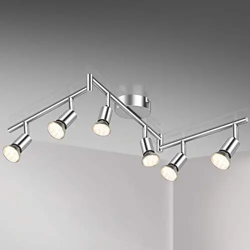 Produktbild: Defurhome LED Deckenleuchte Drehbar, 6 Flammig LED Strahler Deckenlampe Spot,Modern Deckenstrahler (Weißes Chrom) für Küche, Wohnzimmer, Schlafzimmer, inkl. 6 x 4W GU10 LED Lampen (400LM, warmweiß)