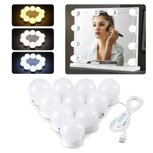 Produktbild: Defvnsy LED Spiegelleuchte, 10 Dimmbar Spiegelleuchte Hollywood, 3 Farben Kosmetikspiegel Badzimmer Spiegel Licht, Schminktisch Leuchte, Make Up Licht