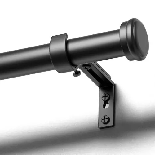 Produktbild: DEFYNEE Gardinenstange Schwarz 80-305 cm, Vorhangstange Ausziehbar 25 mm Durchmesser mit Halterung und einfachen Endkappen für Schlafzimmer, Wohnzimmer