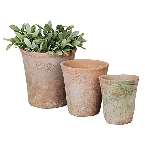 Produktbild: degawo Aged Terracotta Blumentopf 3er Set Übertopf Umtopf rund verschieden groß Garten