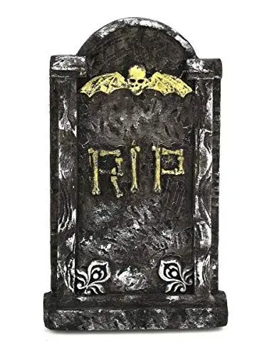 Produktbild: DEGUISE TOI Vegaoo Verwitterter Grabstein RIP mit geflügeltem Schädel schwarz-Weiss-gelb 59x35cm