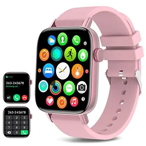 Produktbild: Smartwatch Damen - Anrufe tätigen/beantworten, 45 mm Rosa Bluetooth Fitness-Tracker-Smartwatch für Android und iPhone, wasserdichte Fitnessuhr mit Blutdruck/Herzfrequenz/SpO₂/Schlafüberwachung