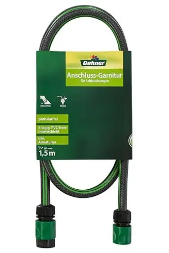 Produktbild: Dehner Anschluss-Garnitur für Schlauchwagen inkl. Armaturen, Länge 1.5 m, 1/2 Zoll, PVC, grün