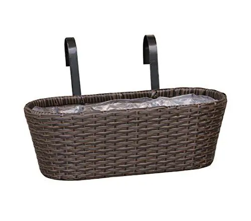 Produktbild: Dehner Blumenkasten mit Halterung, ca. 30 x 16 x 26 cm, Polyrattan, braun