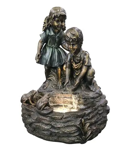 Produktbild: Dehner Gartenbrunnen Amici, Solarbrunnen frostbeständig, Brunnen für Außen, mit LED Beleuchtung, ca. 66 x 48 x 39 cm, Polyresin, Bronze