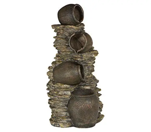Produktbild: Dehner Gartenbrunnen Krüge mit LED Beleuchtung, Steinoptik, ca. 118 x 60 x 46 cm, 27 kg, Polyresin, braun