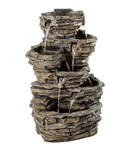 Produktbild: Dehner Gartenbrunnen Largo mit LED Beleuchtung, Steinoptik, ca. 98 x 61 x 50 cm, Polyresin, braun