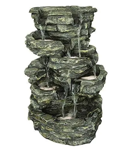 Produktbild: Dehner Gartenbrunnen Rocky mit LED Beleuchtung, ca. 60 x 39.5 x 32.5 cm, Polyresin, grau