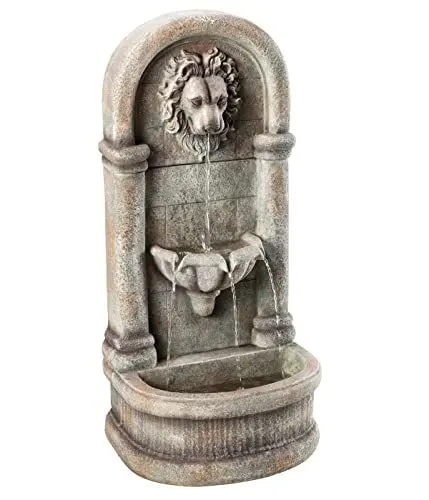 Produktbild: Dehner Gartenwandbrunnen Faro mit LED Beleuchtung, ca. 103.5 x 38 x 49.5 cm, Polyresin, grau