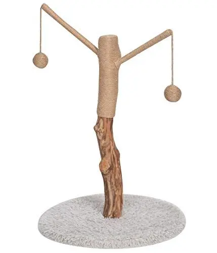 Produktbild: Dehner Lovely Katzen-Kratzbaum, ca. 80 x 45 x 45 cm, echter Baumstamm, Holz/Plüsch/Sisal, braun/weiß