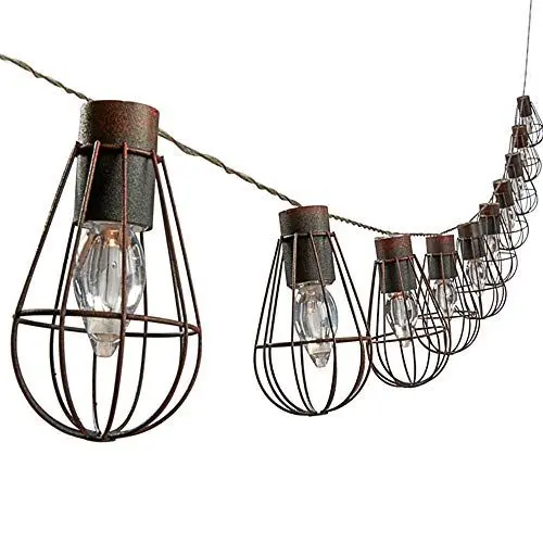 Produktbild: Dehner Solar Lichterkette Retro, mit 10 LED-Glühbirnen, warmweiß, Länge 330 cm, Metall, schwarz/braun