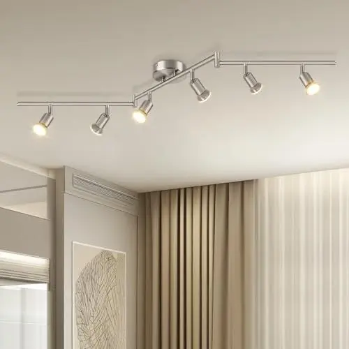 Produktbild: Dehobo Deckenleuchte LED Spotleuchte 6 Flammig - GU10 Modern Deckenspot Schwenkbar 350° - Nickelfarbe Drehbar Küchelampe Spot Strahler Decke Schlafzimmer Deckenstrahler Ohne Leuchtmittel