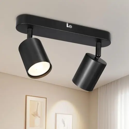 Produktbild: Dehobo Deckenstrahler LED 2 Flammig Schwenkbar 350° – GU10 Deckenlampe Spot Schwarz Moderne für Wohnzimmer, Schlafzimmer, Küche – Ohne Leuchtmittel