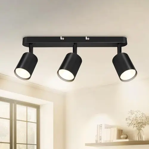 Produktbild: Dehobo Deckenstrahler LED 3 Flammig Schwenkbar 350° – GU10 Deckenlampe Spot Schwarz Moderne für Wohnzimmer, Schlafzimmer, Küche – Ohne Leuchtmittel