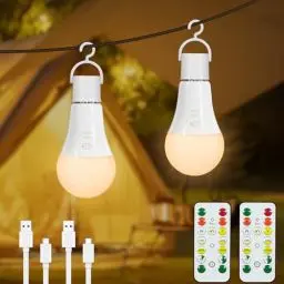 Produktbild: Dehobo Glühbirne Mit Batterie E27 Aufladbare Glühbirne Mit Fernbedienung - 7W Type-C Ladung Camping Lampe 3 Farben Dimmbare - Akku Lampe Mit Timing Funktion Mit Taste, Outdoor Lampe 2 Pack