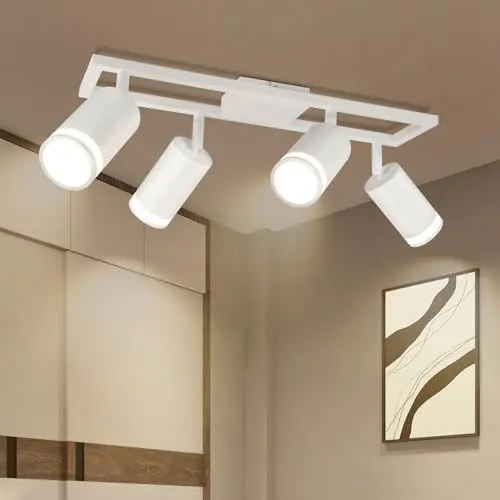 Produktbild: Dehobo LED Deckenstrahler 4 Flammig Weiß GU10, Deckenlampe Strahler Schwenkbar 450°, Deckenspots für Küche Schlafzimmer Wohnzimmer, Nein Leuchtmittel