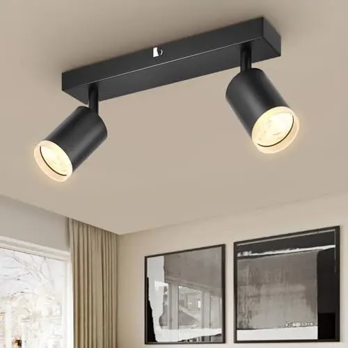 Produktbild: Dehobo LED Deckenstrahler GU10, LED Deckenleuchte 2 Flammig Schwenkbar 350°, Deckenlampe Spot Schwarz Modern für Küche Schlafzimmer Wohnzimmer, Nein GU10 Leuchtmittel