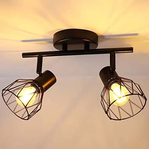 Produktbild: Dehobo Led Deckenstrahler Schwenkbar 350°, Deckenleuchte E14 2 Flammig Schwarz, Spotleuchte Wand, Deckenlampe Spots Led, LED Wandstrahler für Küche, Wohnzimmer, Schlafzimmer, Nein E14 Leuchtmittel