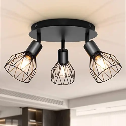 Produktbild: Dehobo Led Deckenstrahler Schwenkbar 350°, Deckenleuchte E14 3 Flammig Schwarz, Spotleuchte Wand, Deckenlampe Spots Led, LED Wandstrahler für Küche, Wohnzimmer, Schlafzimmer, Nein E14 Leuchtmittel