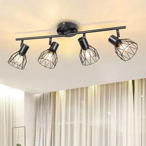 Produktbild: Dehobo Led Deckenstrahler Schwenkbar 350°, Deckenleuchte E14 4 Flammig Schwarz, Spotleuchte Wand, Deckenlampe Spots Led, LED Wandstrahler für Küche, Wohnzimmer, Schlafzimmer, Nein E14 Leuchtmittel