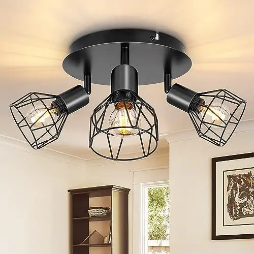 Produktbild: Dehobo Led Deckenstrahler Schwenkbar 350° - Deckenleuchte E14 3 Flammig Rund - Deckenlampe Spots Led Schwarz - Küchenlampe Wohnzimmerlampe Deckenspot Schlafzimmer
