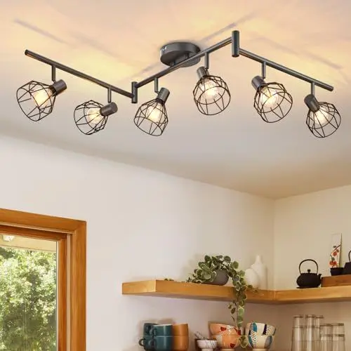 Produktbild: Dehobo Led Deckenstrahler Schwenkbar 350° - Deckenleuchte E14 6 Flammig Rund - Deckenlampe Spots Led Schwarz - Küchenlampe Wohnzimmerlampe Deckenspot Schlafzimmer