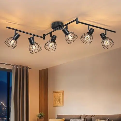 Produktbild: Dehobo Led Deckenstrahler Schwenkbar 350° - Deckenleuchte E14 6 Flammig Rund - Deckenlampe Spots Led Schwarz - Küchenlampe Wohnzimmerlampe Deckenspot Schlafzimmer Ohne Leuchtmittel