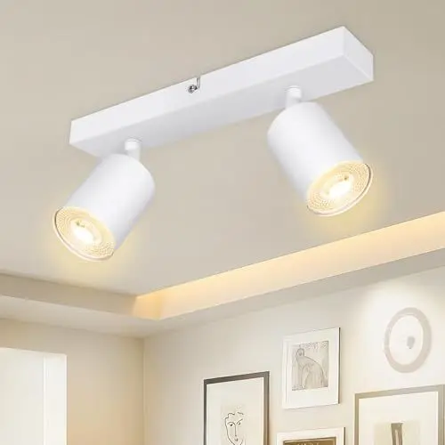 Produktbild: Dehobo Led Deckenstrahler Schwenkbar 350° - Deckenstrahler 2 Flammig Deckenleuchte GU10, LED Wandstrahler Weiß, Spotlight Lampe Deckenlampe für Wohnzimmer Schlafzimmer Küche, Nein GU10 Leuchtmittel