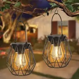 Produktbild: Dehobo Solarlampen für Außen Garten Hängend 2 Stück, Solarlaterne IP65 Wetterfest Metall Solar Laterne, Retro LED Solar Laternen 2700K Warm Weiß, Solarleuchten für Draußen Gartendeko, Camping